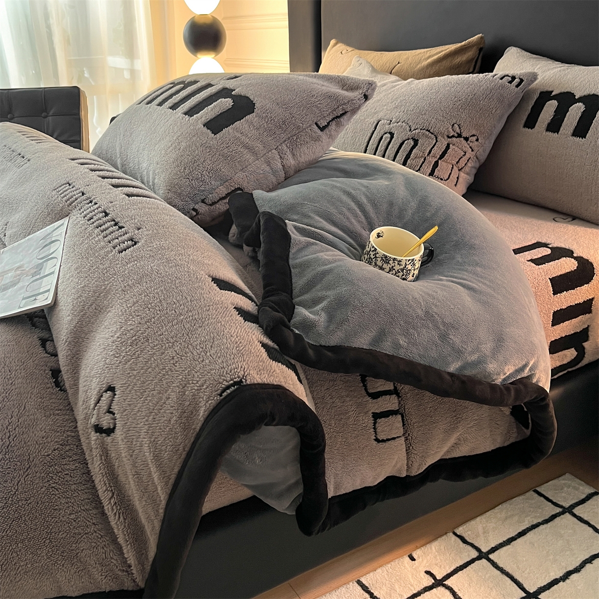 叠派家纺 2025新款A类高克重云暮绒床笠款四件套(跨境专供首选）提供买家秀 云暮绒min床笠四件套-云絮灰