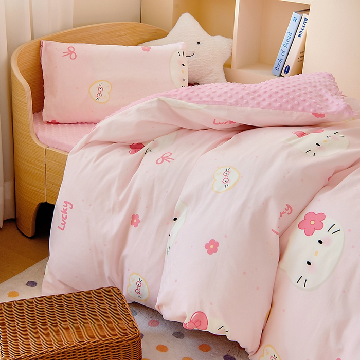 91家纺网 家纺一手货源 找家纺 鱼宝 2025新款可拆洗全棉豆豆被套被芯 安妮猫