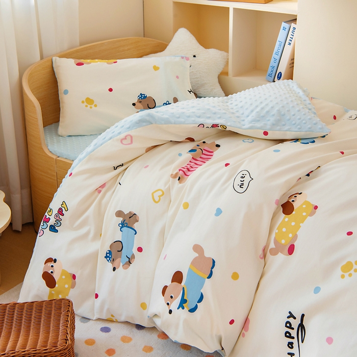 91家纺网 家纺一手货源 找家纺 鱼宝 2025新款可拆洗全棉豆豆被套被芯 波点狗狗