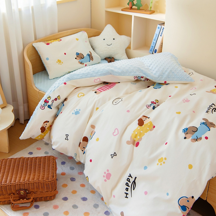 91家纺网 家纺一手货源 找家纺 鱼宝 2025新款可拆洗全棉豆豆被套被芯 波点狗狗