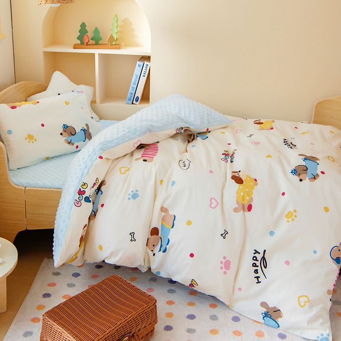 91家纺网 家纺一手货源 找家纺 鱼宝 2025新款可拆洗全棉豆豆被套被芯 波点狗狗