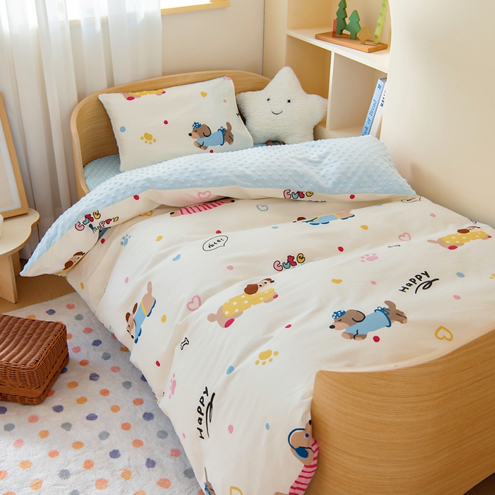 91家纺网 家纺一手货源 找家纺 鱼宝 2025新款可拆洗全棉豆豆被套被芯 波点狗狗