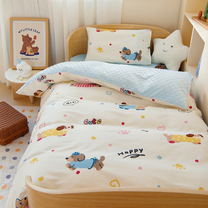 91家纺网 家纺一手货源 找家纺 鱼宝 2025新款可拆洗全棉豆豆被套被芯 波点狗狗