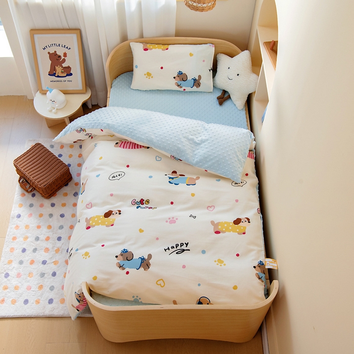 91家纺网 家纺一手货源 找家纺 鱼宝 2025新款可拆洗全棉豆豆被套被芯 波点狗狗