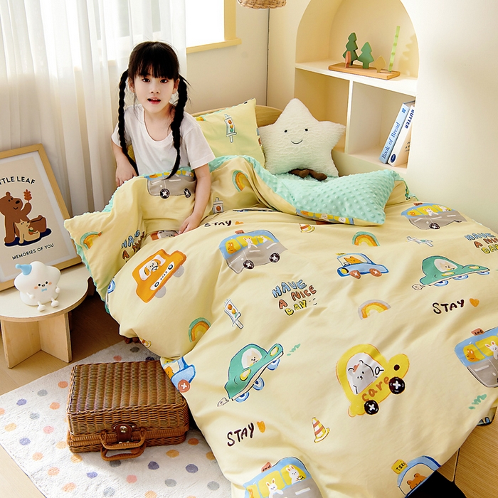 91家纺网 家纺一手货源 找家纺 鱼宝 2025新款可拆洗全棉豆豆被套被芯 汽车乐园