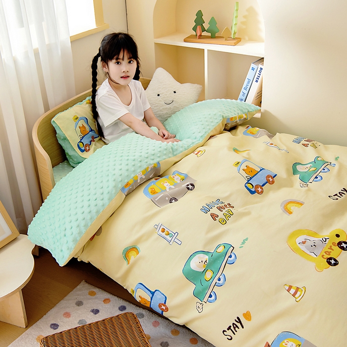 91家纺网 家纺一手货源 找家纺 鱼宝 2025新款可拆洗全棉豆豆被套被芯 汽车乐园