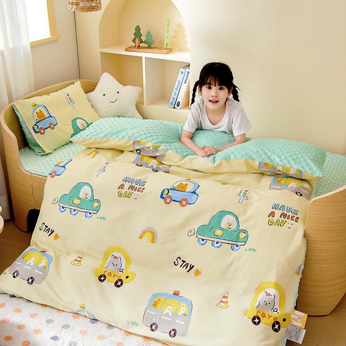 91家纺网 家纺一手货源 找家纺 鱼宝 2025新款可拆洗全棉豆豆被套被芯 汽车乐园