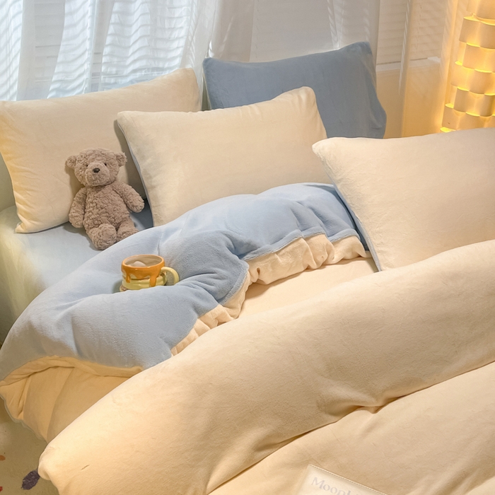 91家纺网 家纺一手货源 找家纺 （总）仔仔熊 2025新款牛奶绒纯色双拼四件套