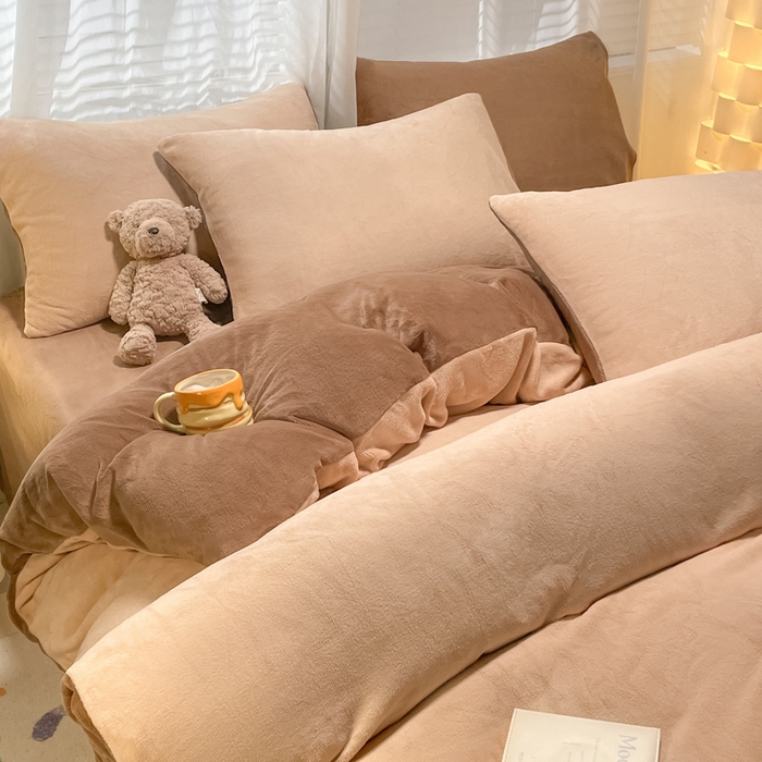 91家纺网 家纺一手货源 找家纺 （总）仔仔熊 2025新款牛奶绒纯色双拼四件套