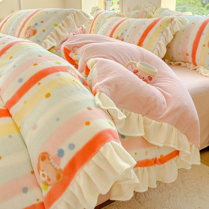 91家纺网 家纺一手货源 找家纺 （总）瑞钰 2025新款韩版花边牛奶绒四件套