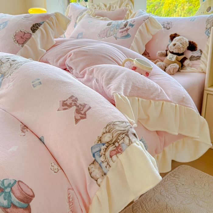 91家纺网 家纺一手货源 找家纺 （总）瑞钰 2025新款韩版花边牛奶绒四件套