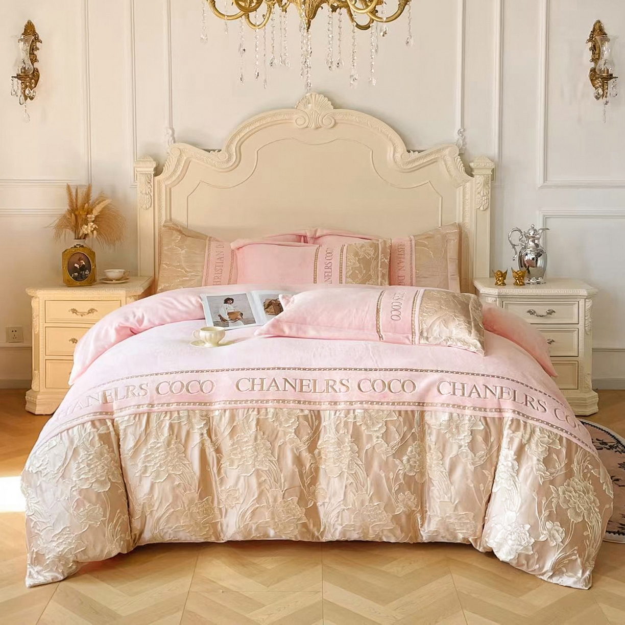 91家纺网 家纺一手货源 找家纺 （总）置顶家纺 2025新款轻奢牛奶绒拼接刺绣四件套-戴安娜