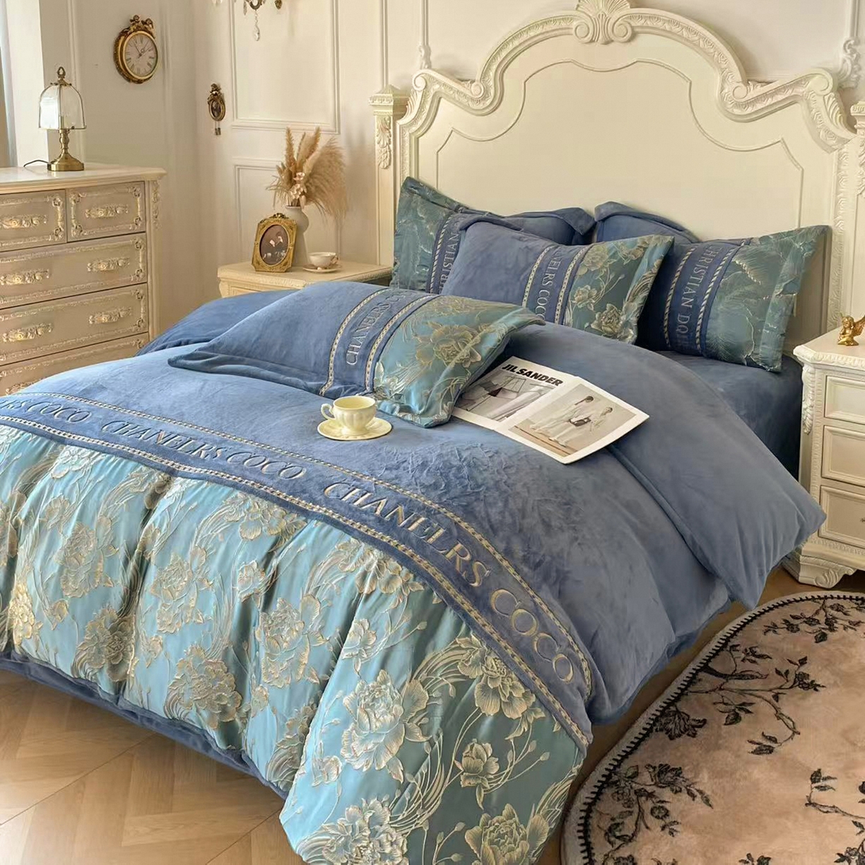 91家纺网 家纺一手货源 找家纺 （总）置顶家纺 2025新款轻奢牛奶绒拼接刺绣四件套-戴安娜