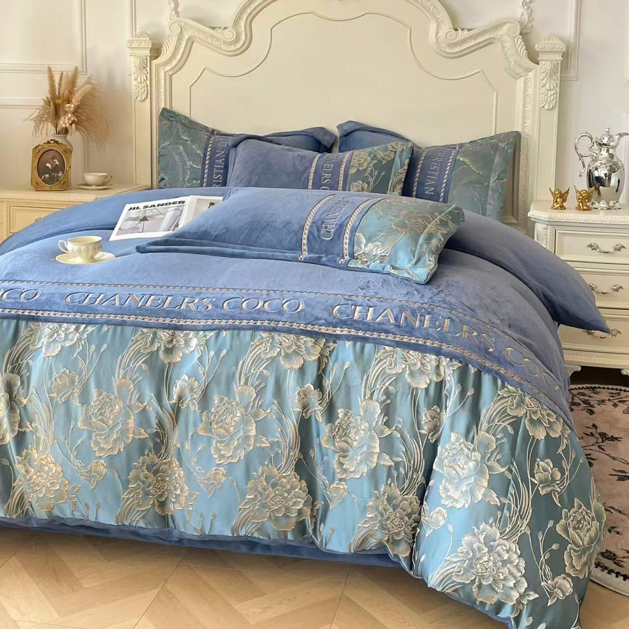 91家纺网 家纺一手货源 找家纺 （总）置顶家纺 2025新款轻奢牛奶绒拼接刺绣四件套-戴安娜