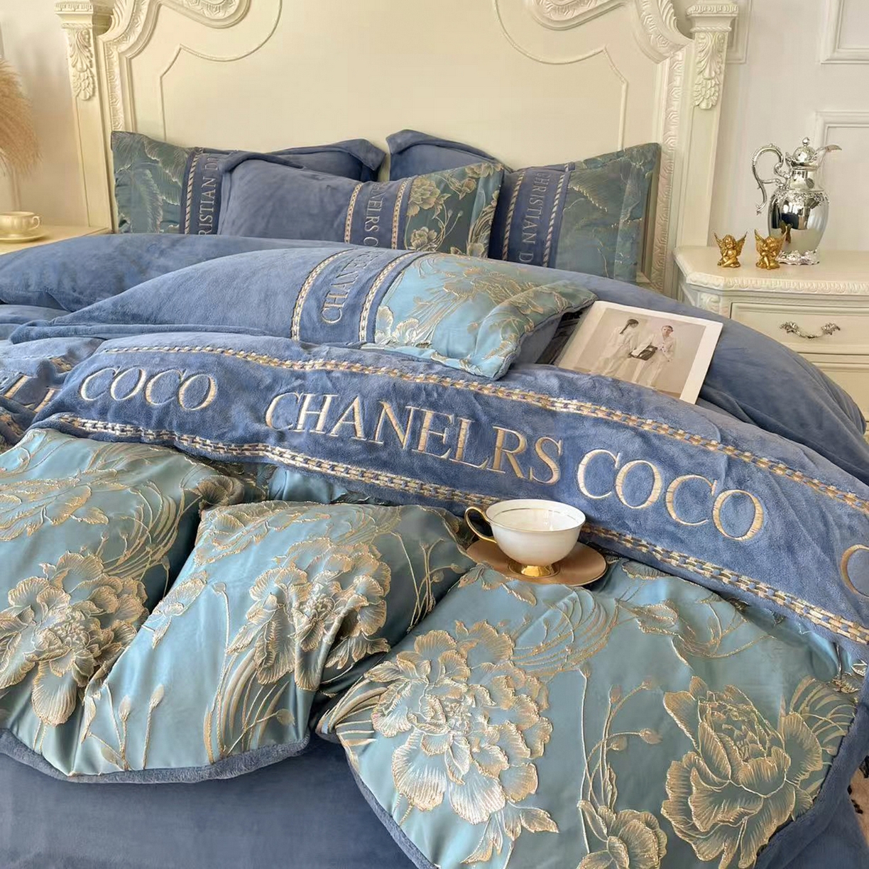 91家纺网 家纺一手货源 找家纺 （总）置顶家纺 2025新款轻奢牛奶绒拼接刺绣四件套-戴安娜