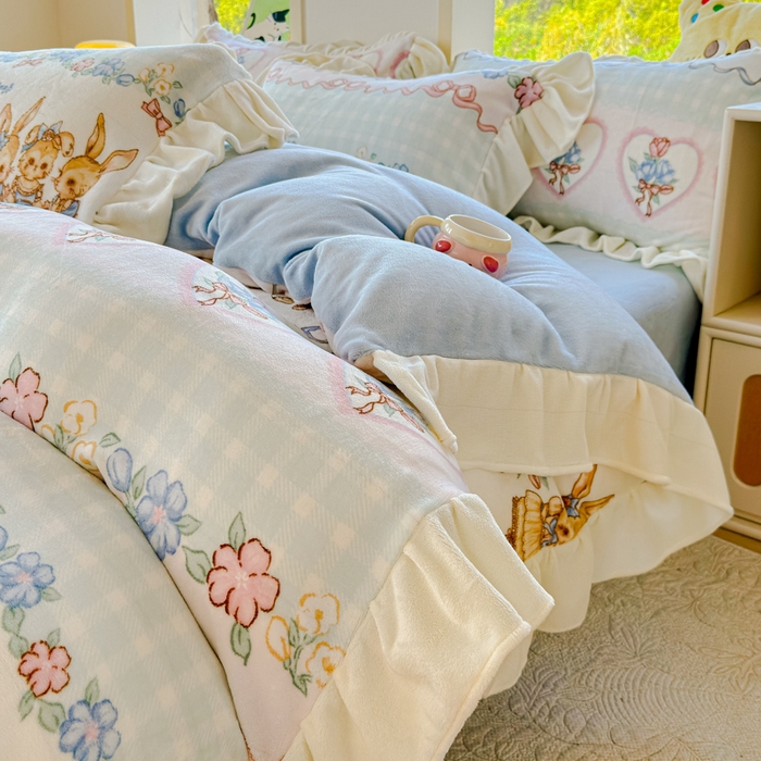 91家纺网 家纺一手货源 找家纺 （总）瑞钰 2025新款韩版花边牛奶绒四件套