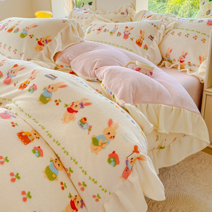 91家纺网 家纺一手货源 找家纺 （总）瑞钰 2025新款韩版花边牛奶绒四件套