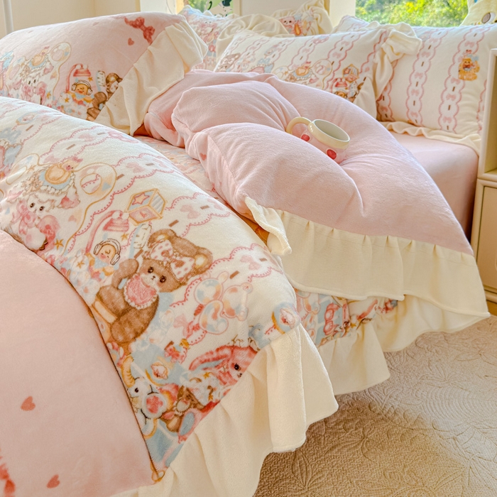 91家纺网 家纺一手货源 找家纺 （总）瑞钰 2025新款韩版花边牛奶绒四件套