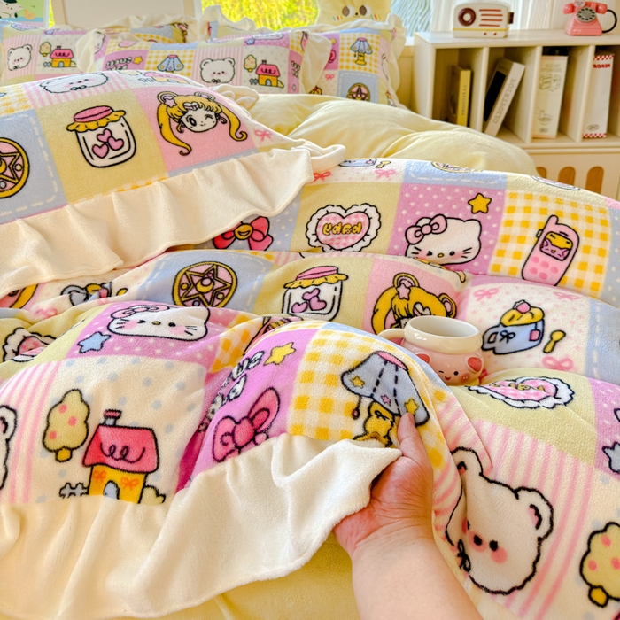 91家纺网 家纺一手货源 找家纺 瑞钰 2025新款韩版花边牛奶绒四件套 代表月亮