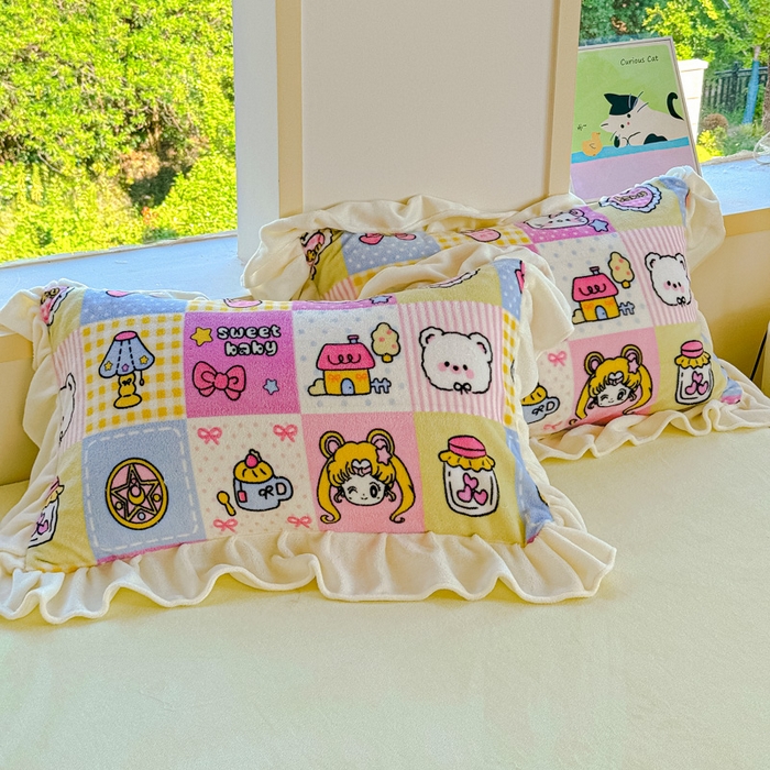 91家纺网 家纺一手货源 找家纺 瑞钰 2025新款韩版花边牛奶绒四件套 代表月亮