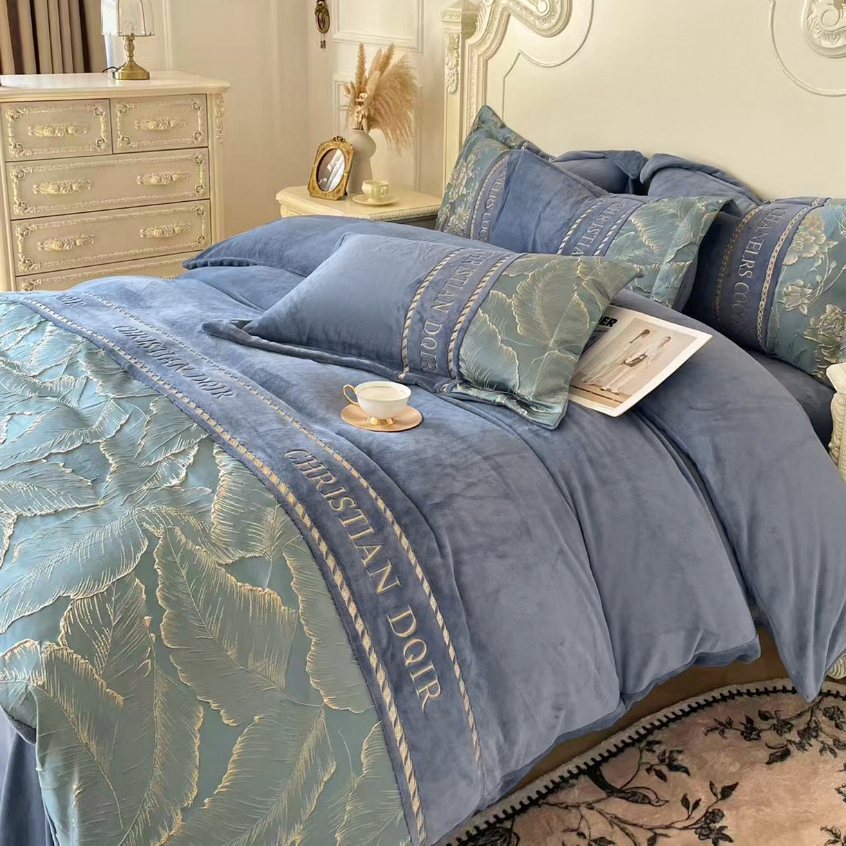 91家纺网 家纺一手货源 找家纺 （总）置顶家纺 2025新款轻奢牛奶绒拼接刺绣四件套-罗密欧