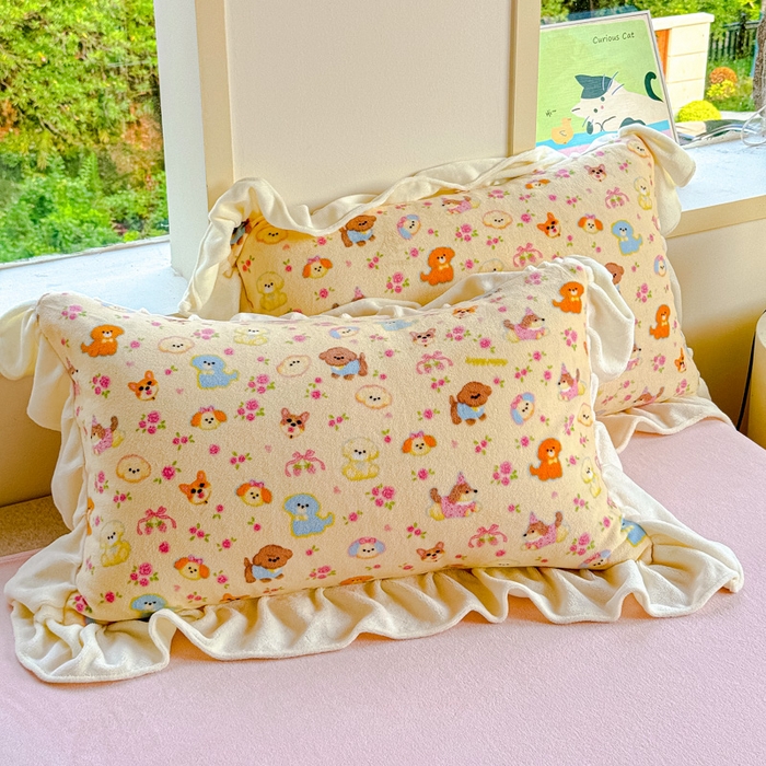 91家纺网 家纺一手货源 找家纺 瑞钰 2025新款韩版花边牛奶绒四件套 萌犬小队