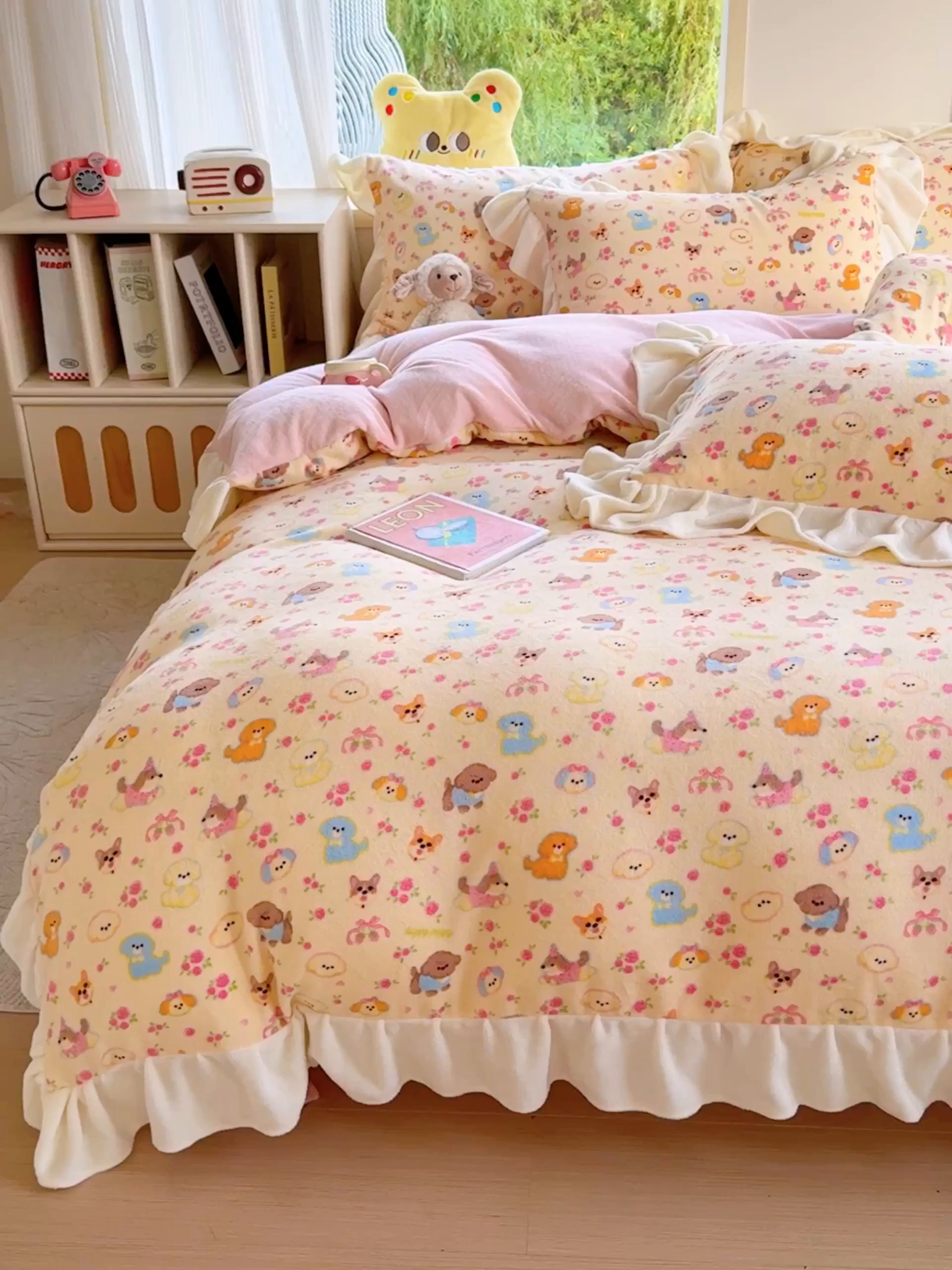 91家纺网 家纺一手货源 找家纺 瑞钰 2025新款韩版花边牛奶绒四件套 萌犬小队