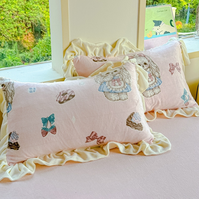 91家纺网 家纺一手货源 找家纺 瑞钰 2025新款韩版花边牛奶绒四件套 少女心事