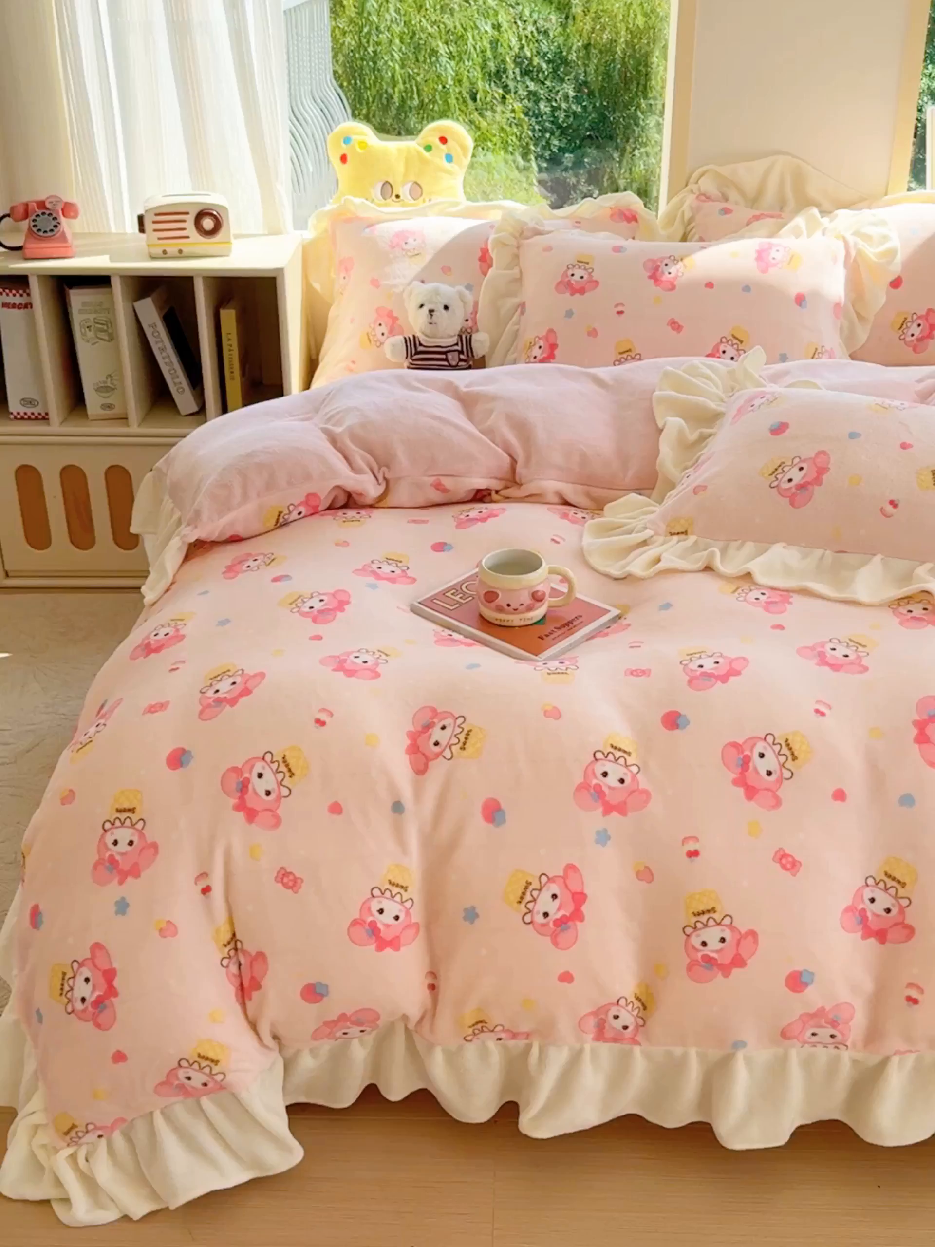 91家纺网 家纺一手货源 找家纺 瑞钰 2025新款韩版花边牛奶绒四件套 甜甜蛋卷