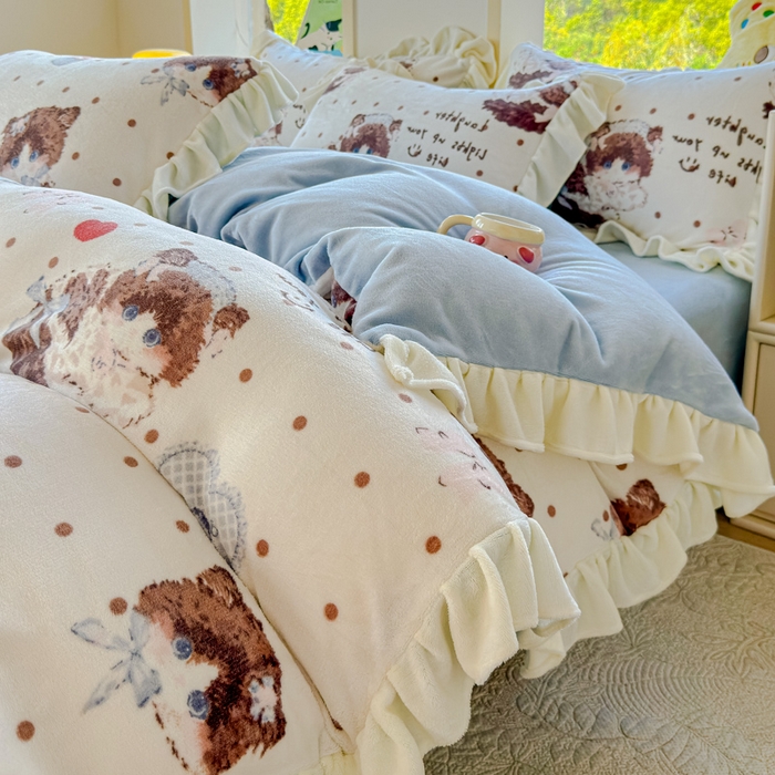 瑞钰 2025新款韩版花边牛奶绒四件套 童话集