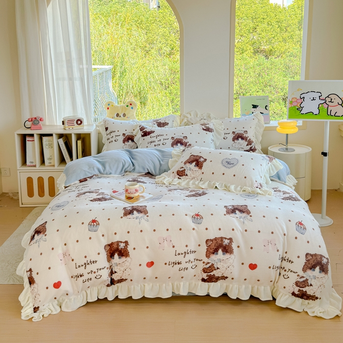 91家纺网 家纺一手货源 找家纺 瑞钰 2025新款韩版花边牛奶绒四件套 童话集