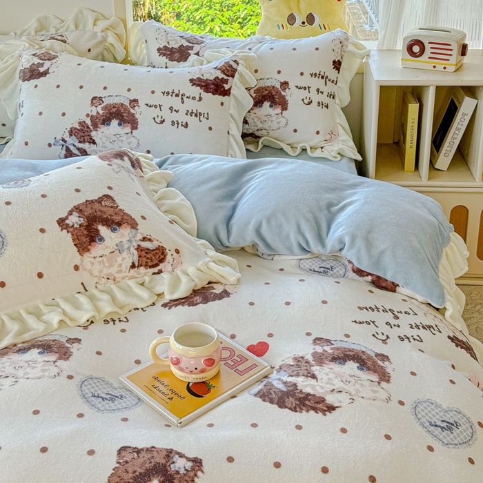 91家纺网 家纺一手货源 找家纺 瑞钰 2025新款韩版花边牛奶绒四件套 童话集