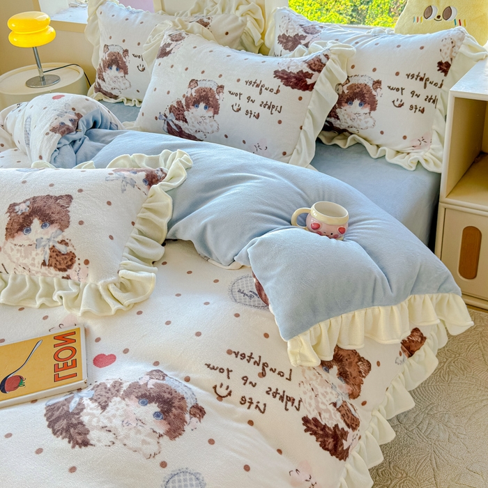 91家纺网 家纺一手货源 找家纺 瑞钰 2025新款韩版花边牛奶绒四件套 童话集