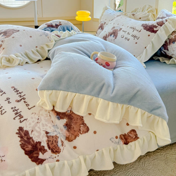 91家纺网 家纺一手货源 找家纺 瑞钰 2025新款韩版花边牛奶绒四件套 童话集