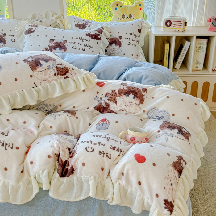 91家纺网 家纺一手货源 找家纺 瑞钰 2025新款韩版花边牛奶绒四件套 童话集