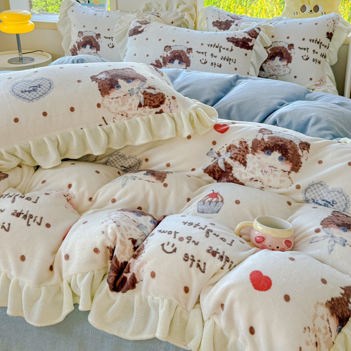 91家纺网 家纺一手货源 找家纺 瑞钰 2025新款韩版花边牛奶绒四件套 童话集