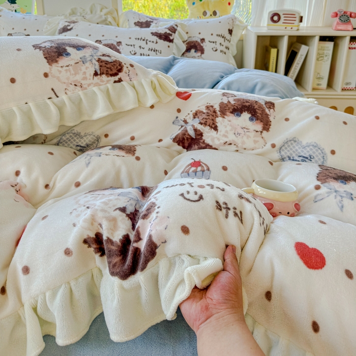 91家纺网 家纺一手货源 找家纺 瑞钰 2025新款韩版花边牛奶绒四件套 童话集