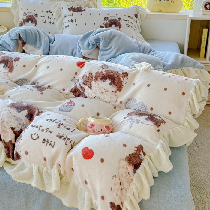 91家纺网 家纺一手货源 找家纺 瑞钰 2025新款韩版花边牛奶绒四件套 童话集