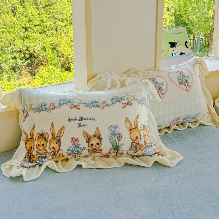 91家纺网 家纺一手货源 找家纺 瑞钰 2025新款韩版花边牛奶绒四件套 小兔故事会