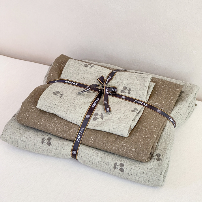 91家纺网 家纺一手货源 找家纺 （总）眠多宝（绒多宝）金柚子 2025新款复古印花亚麻双层纱四件套单被套亲肤水洗