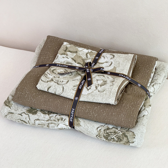 91家纺网 家纺一手货源 找家纺 （总）眠多宝（绒多宝）金柚子 2025新款复古印花亚麻双层纱四件套单被套亲肤水洗