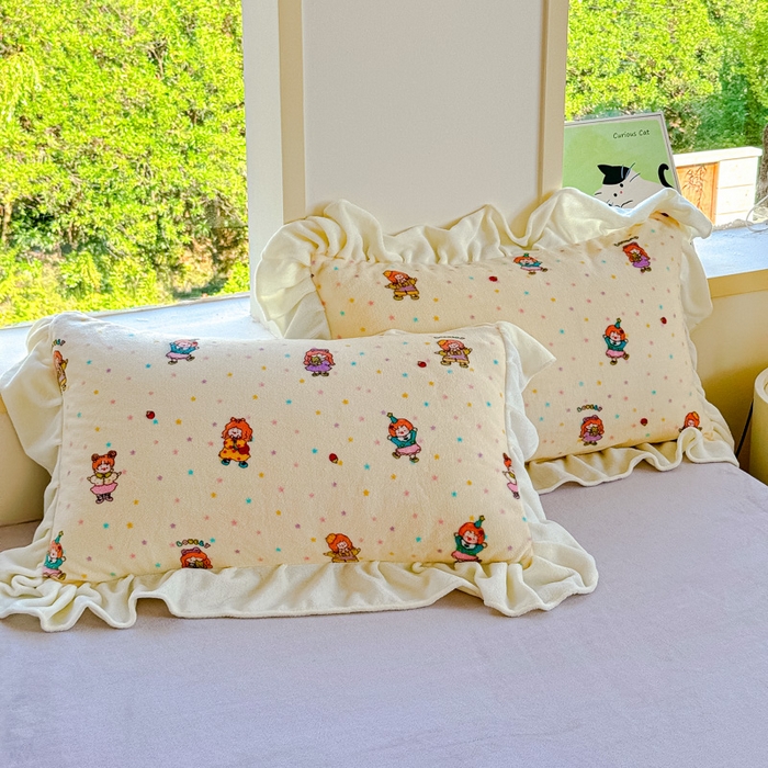 91家纺网 家纺一手货源 找家纺 瑞钰 2025新款韩版花边牛奶绒四件套 星星少女