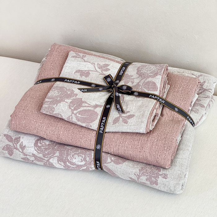 91家纺网 家纺一手货源 找家纺 （总）眠多宝（绒多宝）金柚子 2025新款复古印花亚麻双层纱四件套单被套亲肤水洗