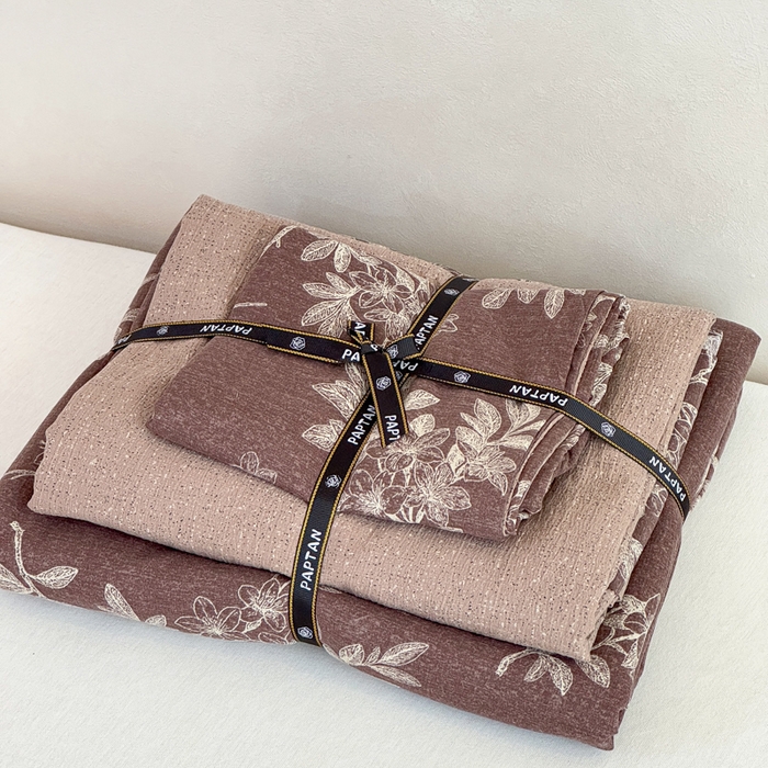 91家纺网 家纺一手货源 找家纺 眠多宝（绒多宝）金柚子 2025新款复古印花亚麻双层纱四件套单被套亲肤水洗 锦瑟