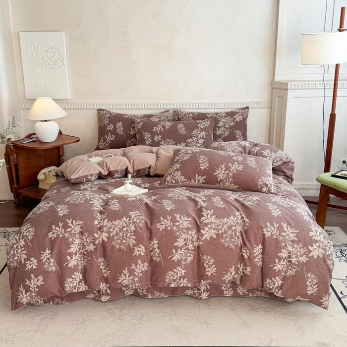 91家纺网 家纺一手货源 找家纺 眠多宝（绒多宝）金柚子 2025新款复古印花亚麻双层纱四件套单被套亲肤水洗 锦瑟