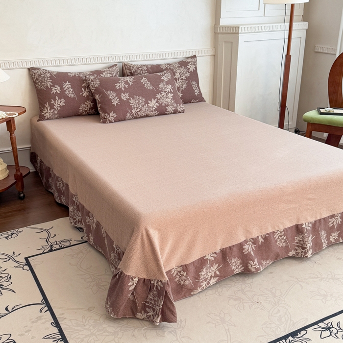 91家纺网 家纺一手货源 找家纺 眠多宝（绒多宝）金柚子 2025新款复古印花亚麻双层纱四件套单被套亲肤水洗 锦瑟