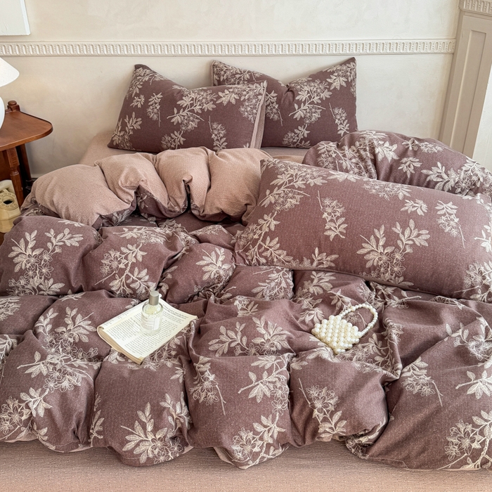 91家纺网 家纺一手货源 找家纺 眠多宝（绒多宝）金柚子 2025新款复古印花亚麻双层纱四件套单被套亲肤水洗 锦瑟