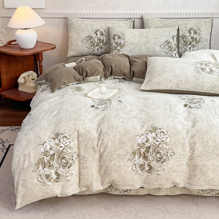 91家纺网 家纺一手货源 找家纺 眠多宝（绒多宝）金柚子 2025新款复古印花亚麻双层纱四件套单被套亲肤水洗 青萝