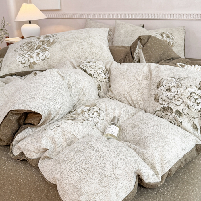 91家纺网 家纺一手货源 找家纺 眠多宝（绒多宝）金柚子 2025新款复古印花亚麻双层纱四件套单被套亲肤水洗 青萝