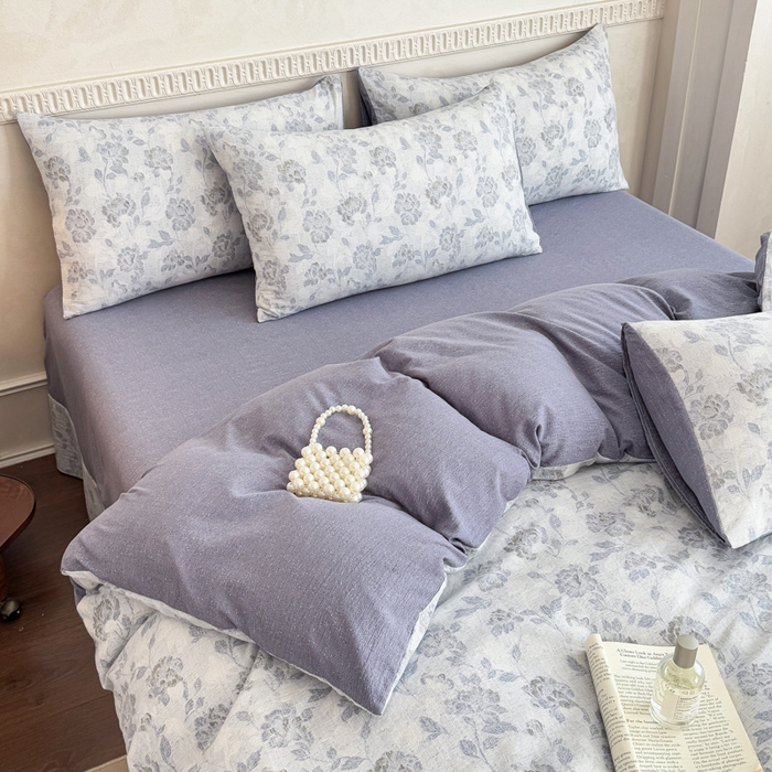 91家纺网 家纺一手货源 找家纺 眠多宝（绒多宝）金柚子 2025新款复古印花亚麻双层纱四件套单被套亲肤水洗 忆江南